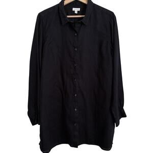 Garnet Hill Black Easy Linen Tunic Button Front Top Long Sleeve Minimalist M